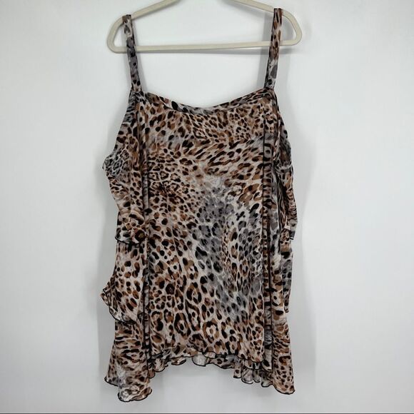 Avenue tank top blouse shirt cheetah animal print plus size 30 32 ruffle layers - Picture 5 of 8